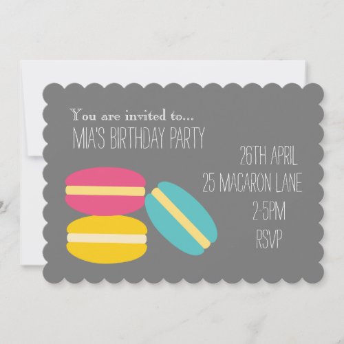 Colourful yummy macaroon girls birthday party invitation