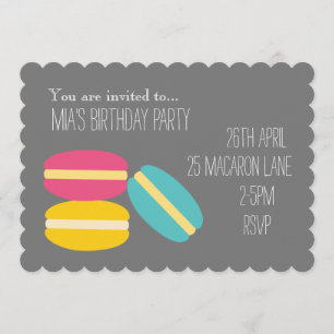 Colourful yummy macaroon girl's birthday party invitation