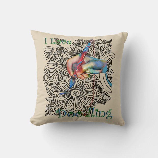 Colouring-in doodle art throw pillow (Front)