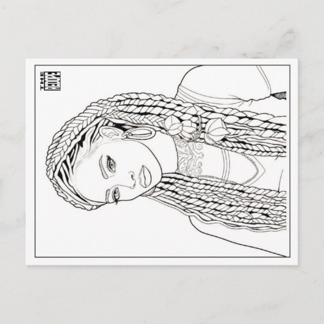 Colouring Post Card | Girl With Da Braidz (Front)