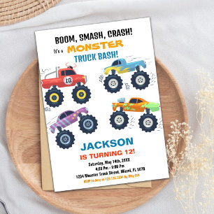 Colours Monster Truck Birthday Invitations