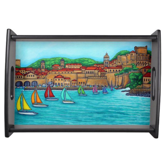 Colours of Dubrovnik Small Serving Tray, Black Tray (Front)