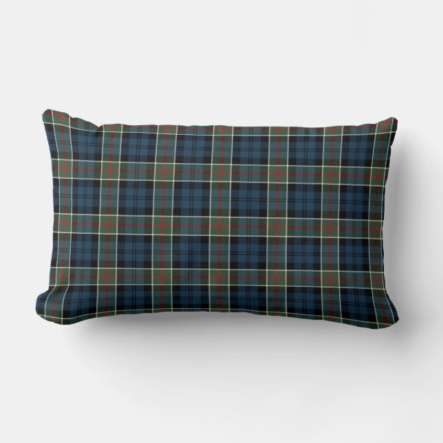 Colquhoun Clan Dark Blue Scottish Tartan Lumbar Pillow (Front)