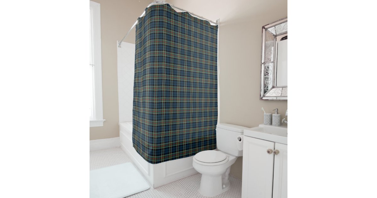 Colquhoun Clan Tartan Navy Blue Plaid, Navy Blue Plaid Shower Curtain