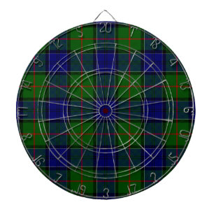 Colquhoun tartan blue green plaid dartboard with darts
