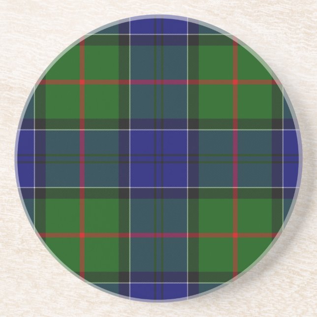 Colquhoun tartan blue green plaid drink coaster (Front)