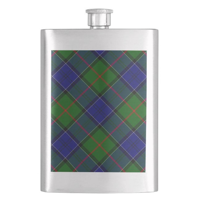 Colquhoun tartan blue green plaid flask (Front)