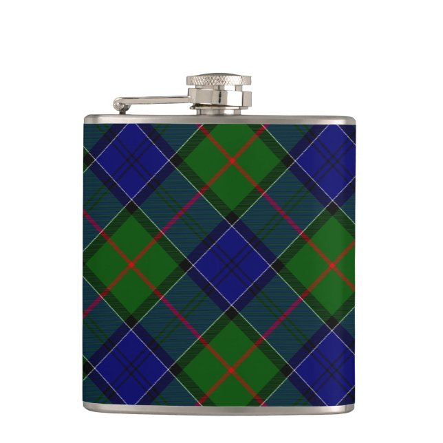 Colquhoun tartan blue green plaid hip flask (Front)