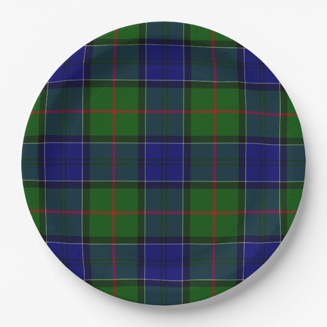 Colquhoun tartan blue green plaid paper plates (Front)