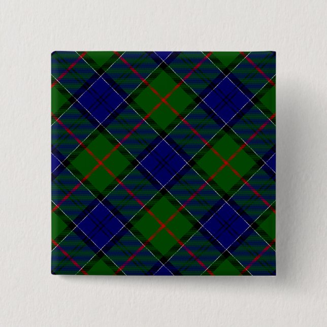 Colquhoun tartan blue green plaid pinback button (Front)