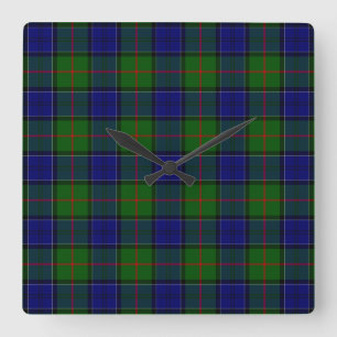 Colquhoun tartan blue green plaid square wall clock