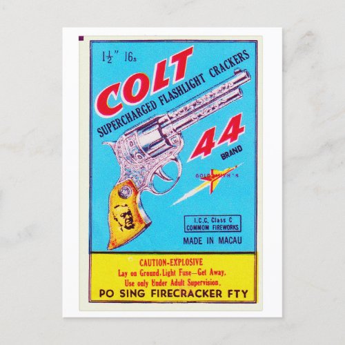 Colt 44 Firecracker Label Postcard