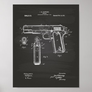Colt .45 1911 Patent Art - Chalkboard Poster