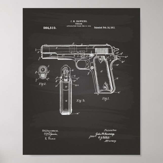 Colt .45 1911 Patent Art - Chalkboard Poster | Zazzle