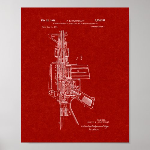 Colt AR_15 Semi_Automatic Rifle Patent _ Burgundy Poster