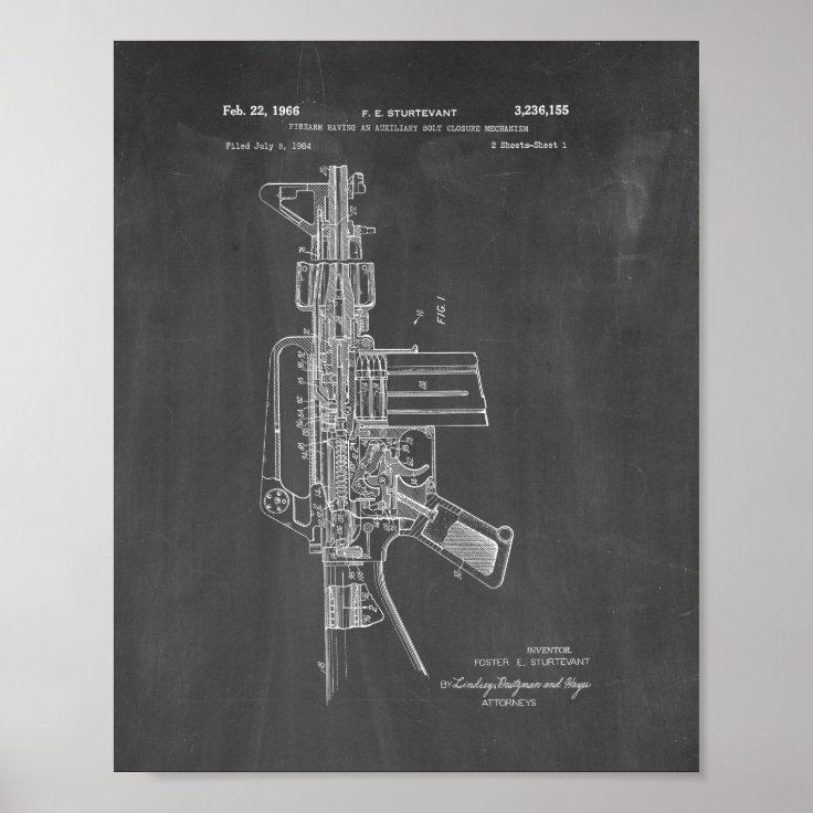 Colt AR-15 Semi-Automatic Rifle Patent - Chalkboar Poster | Zazzle