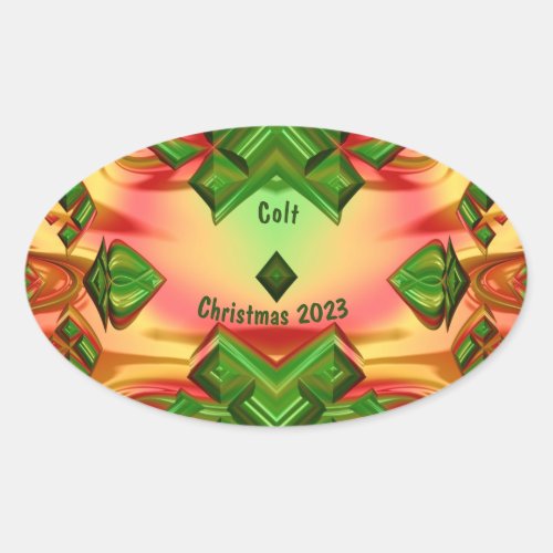 COLT  CHRISTMAS 2023 Green Red Yellow Fractal   Oval Sticker