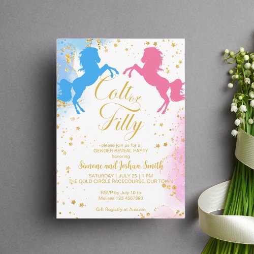 Colt or filly Boy or girl pink blue gender reveal  Invitation