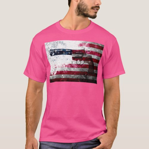 Colt Python 357 Mag On American Flag  T_Shirt