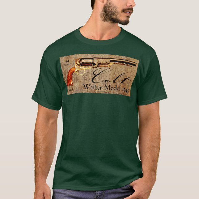 Colt Walker 1847 Revolver on Parchment Style T-Shirt (Front)
