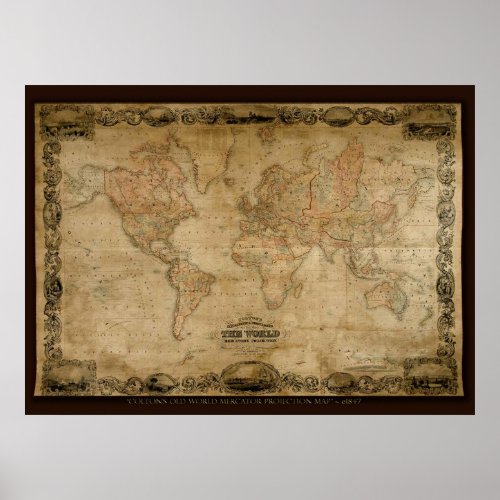 COLTONS Old World Map c 1847 Art Poster