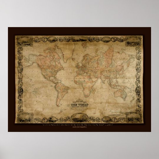 COLTONS Old World Map C 1847 Art Poster