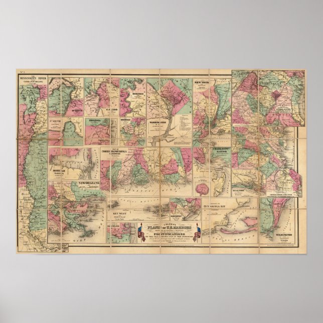 Colton's Plans of US Harbors Poster (Front)