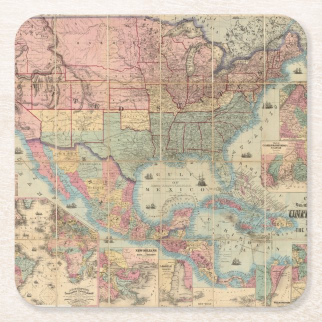 Colton's Railroad And Military Map Square Paper Coaster (Front)