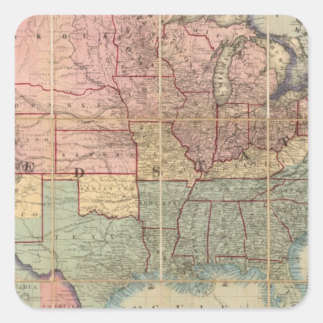 Colton's Railroad And Military Map Square Sticker (Front)