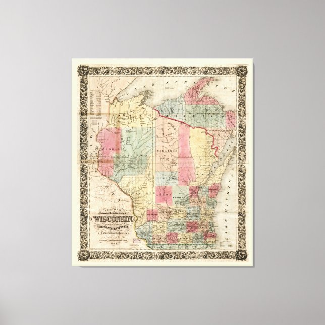 Colton's Township Map of Wisconsin (1851) Canvas Print (Front)