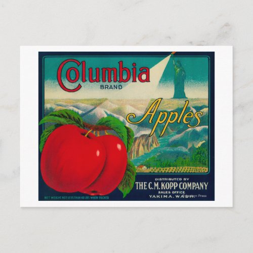 Columbia Apple Crate LabelYakima WA Postcard