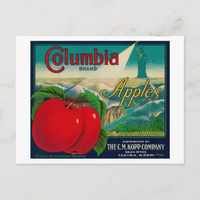 Columbia Apple Crate LabelYakima, WA Postcard (Front)
