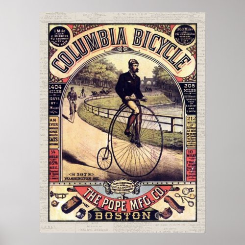 Columbia Bicycle Vintage Cyclist Poster
