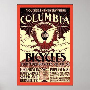 Columbia Bicycles ~ Vintage Bicycle Advertising Poster by VintageFactory at Zazzle