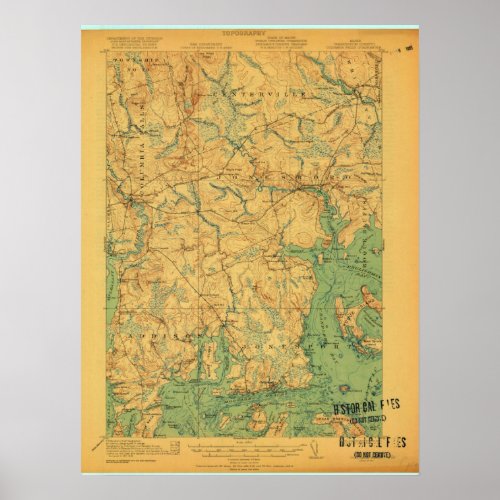 Columbia Falls Maine Vintage Map Poster