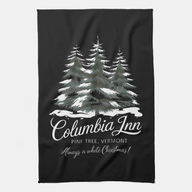 Columbia Inn Pine Tree Vermont A White Christmas Kitchen Towel (Vertical)