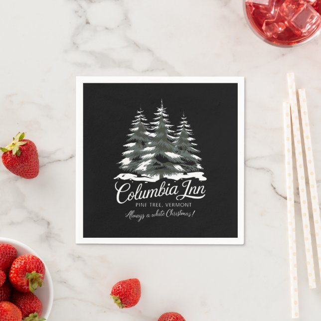 Columbia Inn Pine Tree Vermont A White Christmas Napkins (Insitu)