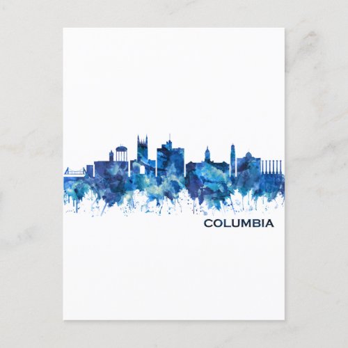 Columbia Missouri Skyline Blue Invitation Postcard