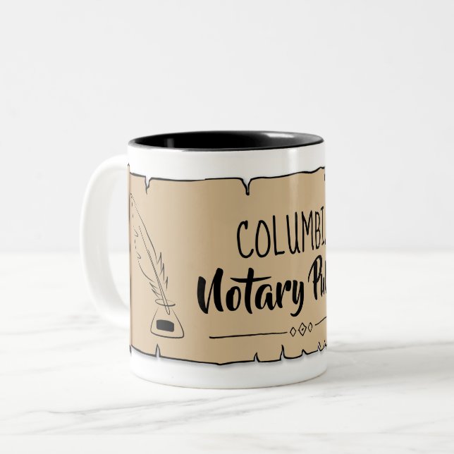 Columbia Notary Public Scroll Feather Quill Two-Tone Coffee Mug (Front Left)