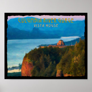 Columbia River Gorge and Vista House retro print