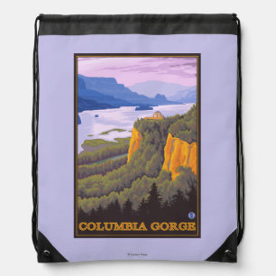 Columbia River Gorge Scene with Crown Point Drawstring Bag