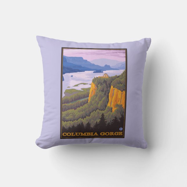 Columbia River Gorge Scene with Crown Point Throw Pillow (Front)