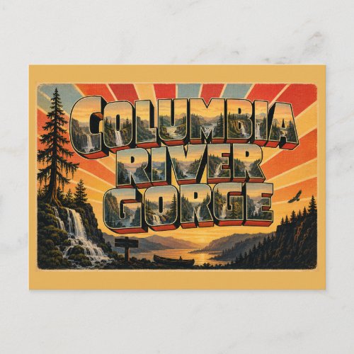 Columbia River Gorge WA Waterfalls Forest Art Postcard