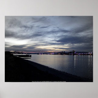 columbia river, lewis and clark bridge, sunset poster