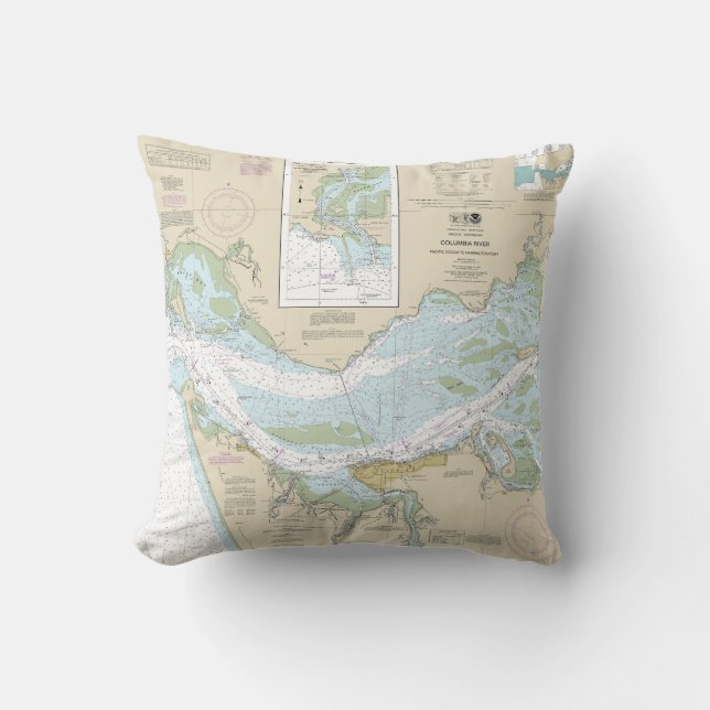 Columbia River Nautical Chart 18521 Throw Pillow (Front)