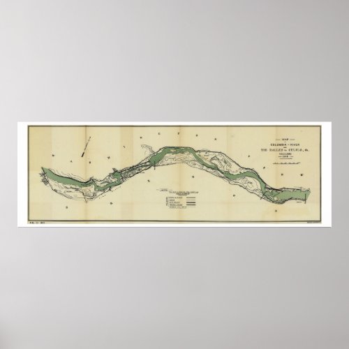 Columbia River Washington Antique Map Poster