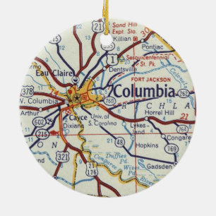 Columbia SC Map Ceramic Ornament