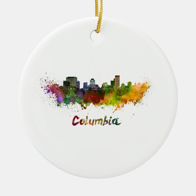 Columbia skyline in watercolor ceramic ornament (Front)