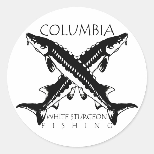 Columbia-White Sturgeon Fishing - Black Classic Round Sticker (Front)