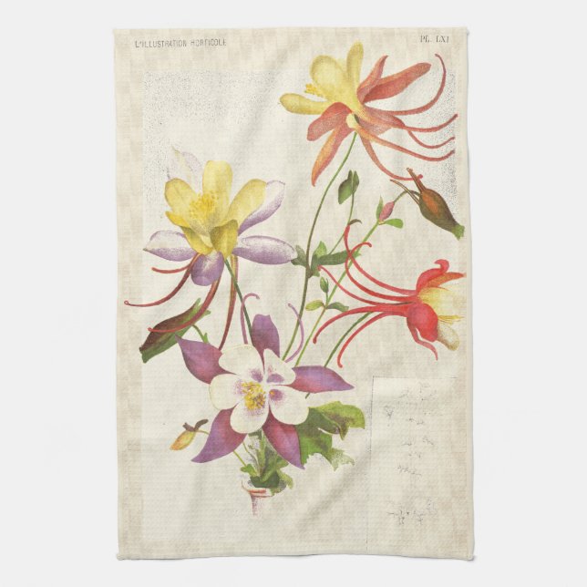 Columbine Floral Botanical Flowers Kitchen Towels (Vertical)